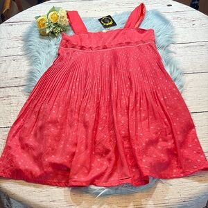 NWT C Luce Coral Polka Dot Pleated Dress sz L